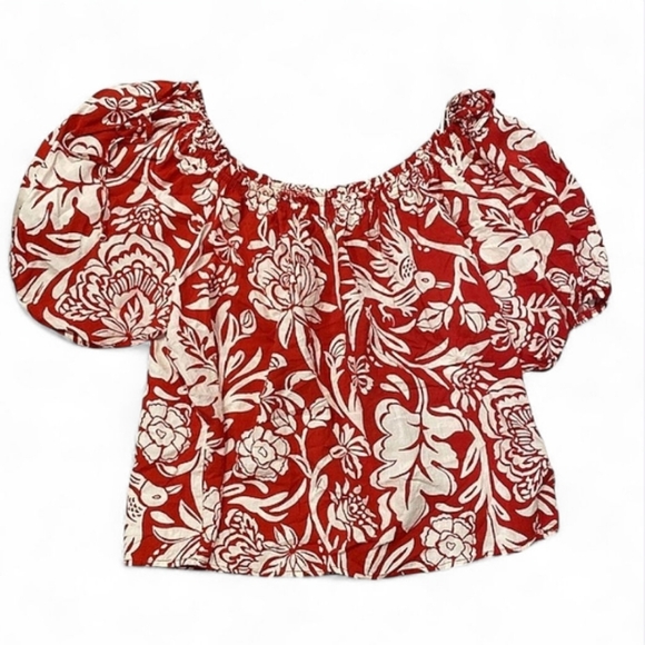 ๐$5๐ KNOX ROSE Off The Shoulder Top Large Red White Floral Tropical - Picture 3 of 3